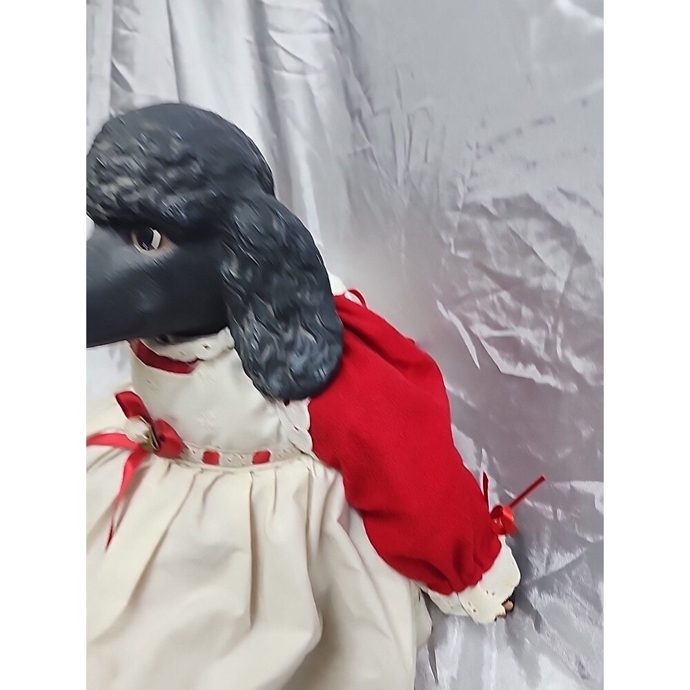 Vtg Shelve Sitter Black Poodle Doll 21” Stuffed Body Ceramic Head And  Feet - Picture 8 of 10